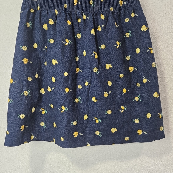 J.CREW Lemon Print Skirt Size 4 Linen-cotton Scalloped Skirt Womens Blue - Picture 2 of 5